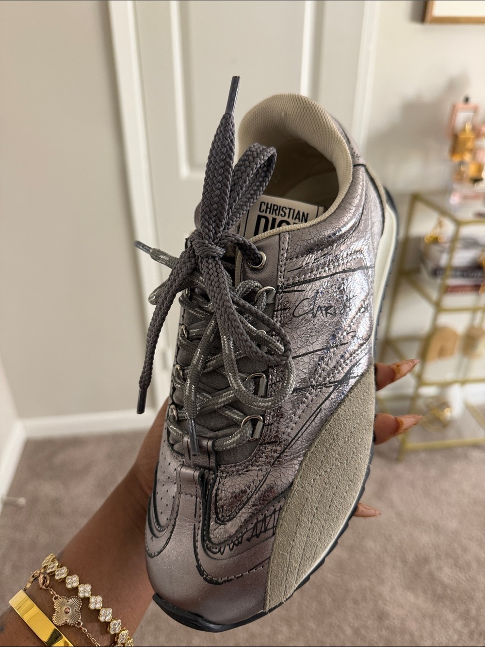 Dior Metallic Gray and Cream Women's Sneaker like NEW ! - Picture 3 of 7
